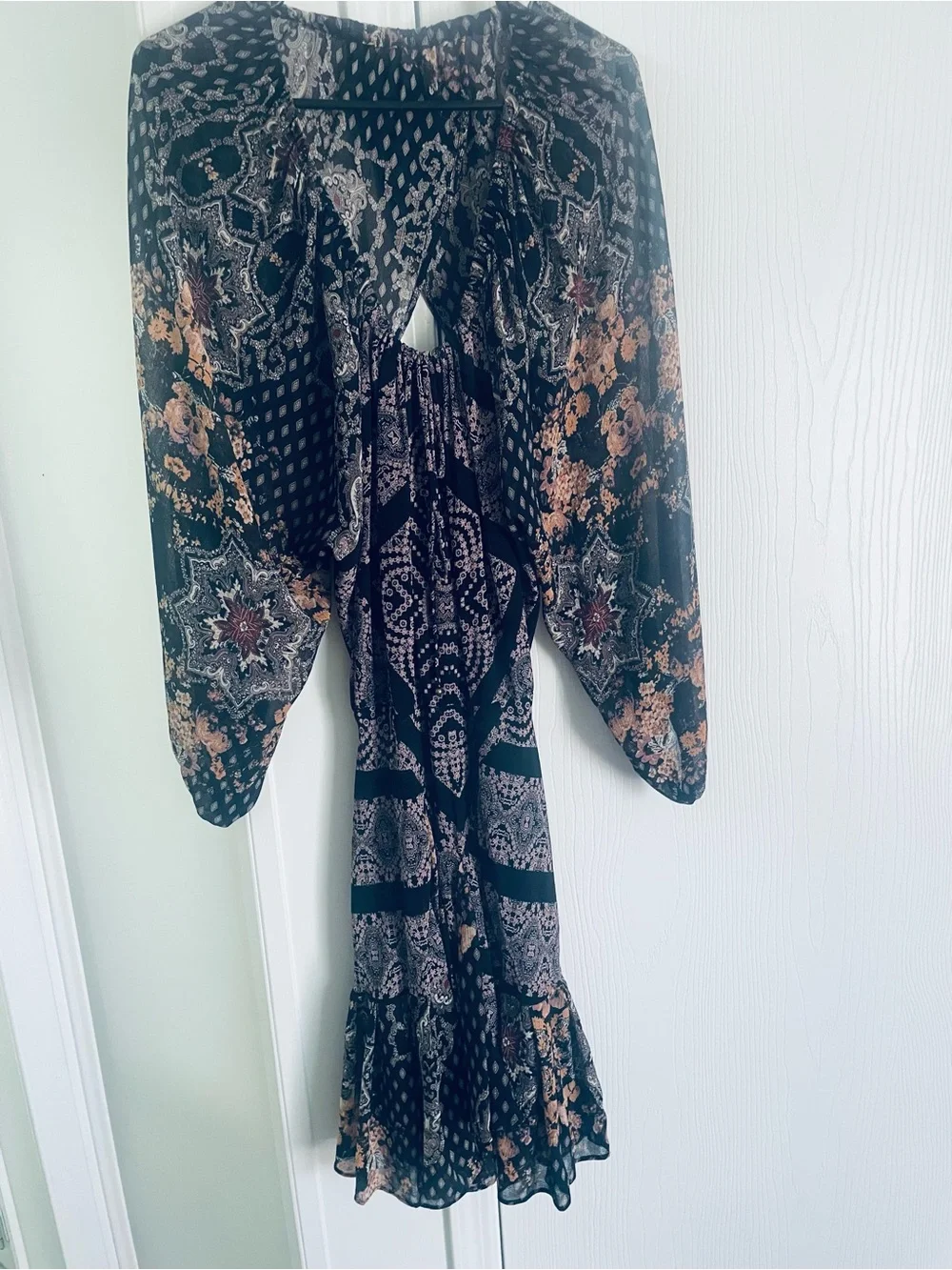 Free People Black Floral Open-Back Long-Sleeve Mini Dress - Picture 11 of 11